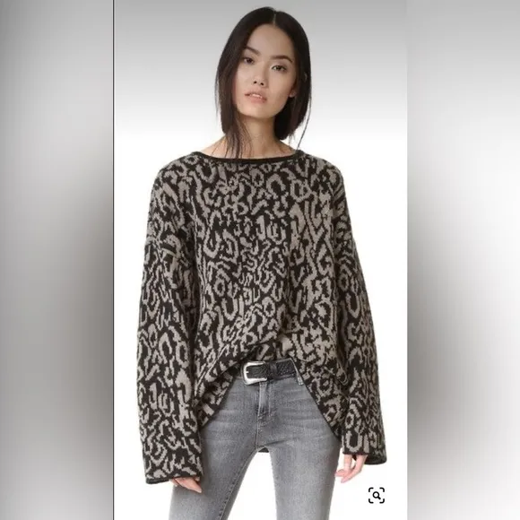 IRO Bella XS Black &amp; Gray Alpaca Wool Chunky Oversized Sweater Orig $400