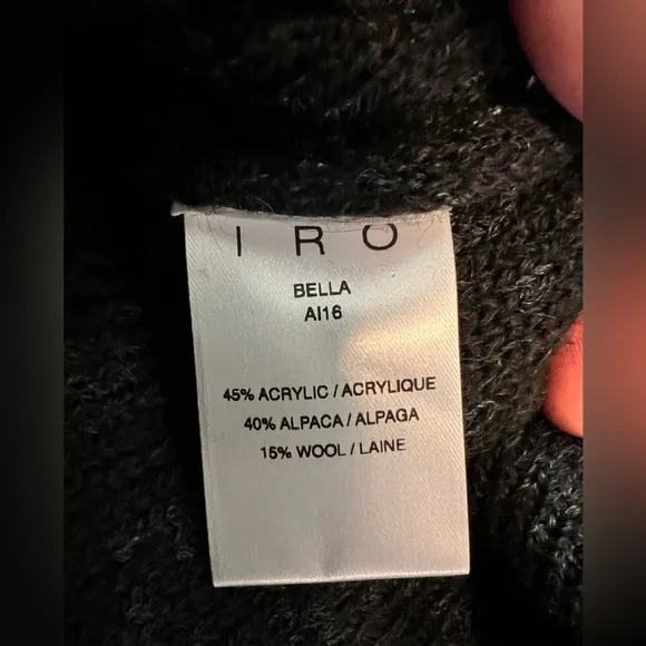 IRO Bella XS Black &amp; Gray Alpaca Wool Chunky Oversized Sweater Orig $400