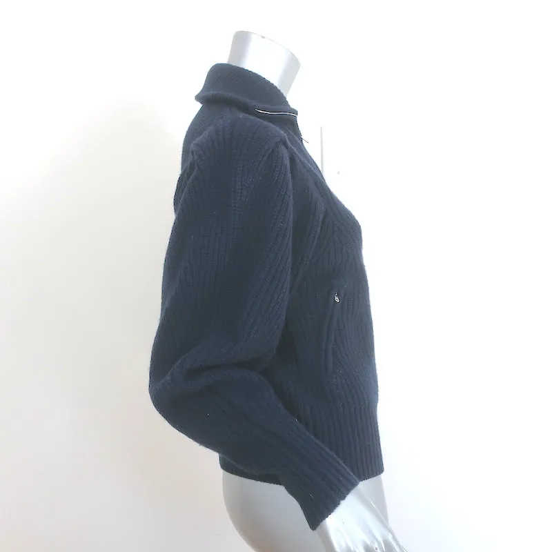 Isabel Marant Abby Zip-Up Cardigan Navy Cashmere-Wool Ribbed Knit Size 34