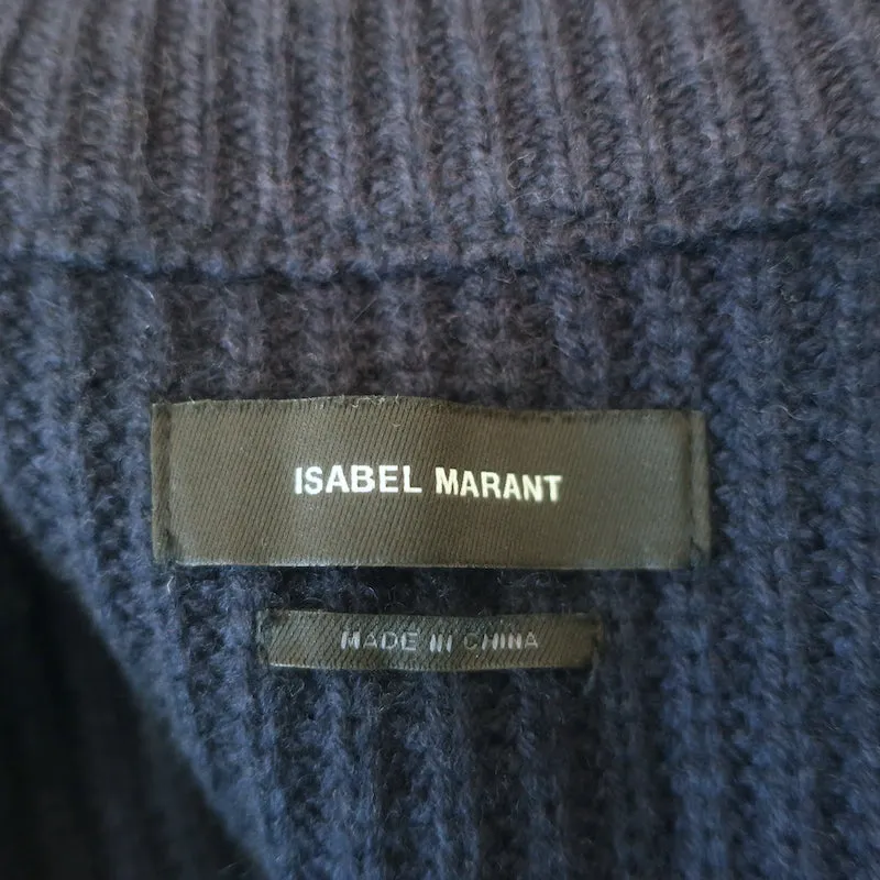 Isabel Marant Abby Zip-Up Cardigan Navy Cashmere-Wool Ribbed Knit Size 34