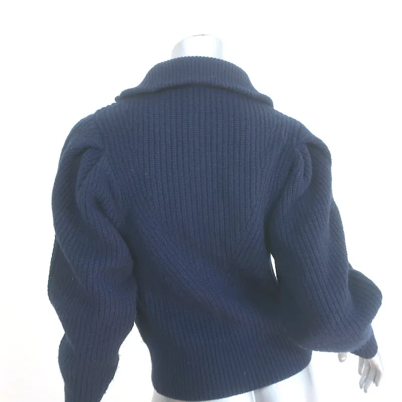Isabel Marant Abby Zip-Up Cardigan Navy Cashmere-Wool Ribbed Knit Size 34