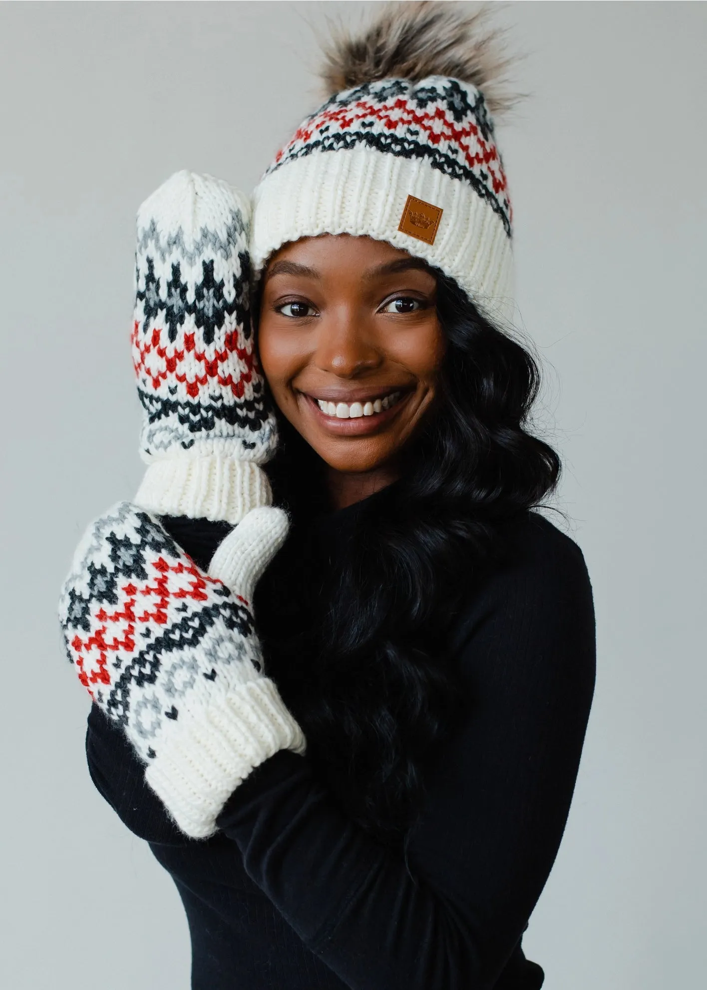 Ivy Ivory, Red & Gray Winter Pattern Mittens