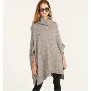 J. Crew Relaxed Turtleneck Poncho Sweater Wool Alpaca Oversized Chunky Knit Gray