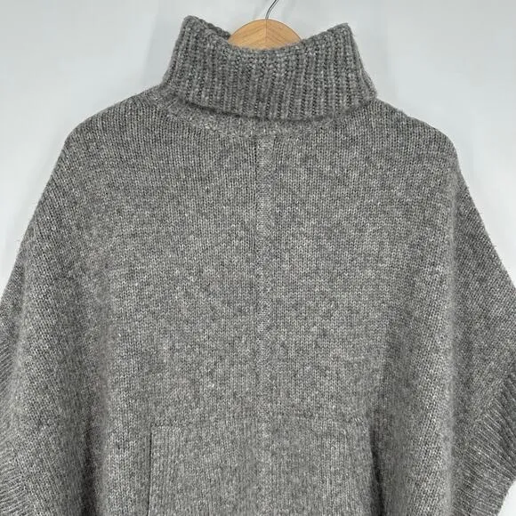 J. Crew Relaxed Turtleneck Poncho Sweater Wool Alpaca Oversized Chunky Knit Gray