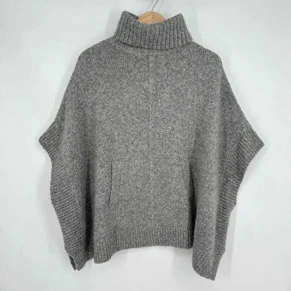 J. Crew Relaxed Turtleneck Poncho Sweater Wool Alpaca Oversized Chunky Knit Gray