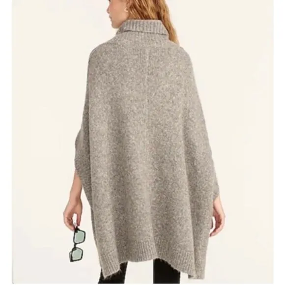 J. Crew Relaxed Turtleneck Poncho Sweater Wool Alpaca Oversized Chunky Knit Gray