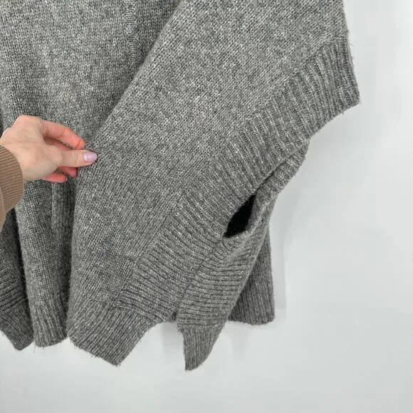 J. Crew Relaxed Turtleneck Poncho Sweater Wool Alpaca Oversized Chunky Knit Gray