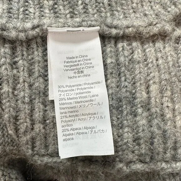 J. Crew Relaxed Turtleneck Poncho Sweater Wool Alpaca Oversized Chunky Knit Gray