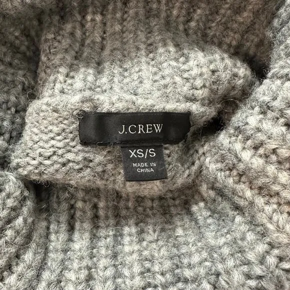 J. Crew Relaxed Turtleneck Poncho Sweater Wool Alpaca Oversized Chunky Knit Gray