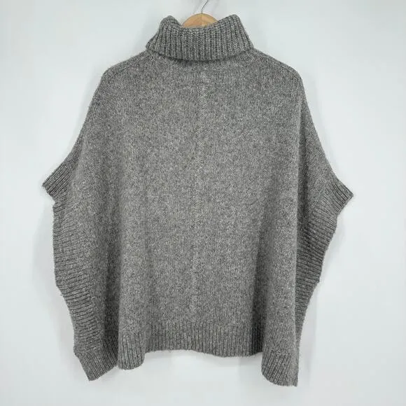 J. Crew Relaxed Turtleneck Poncho Sweater Wool Alpaca Oversized Chunky Knit Gray
