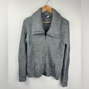 J. CREW Women’s Alpaca/Merino Wool Blend Double Collar 2-way Zip Cardigan Gray M
