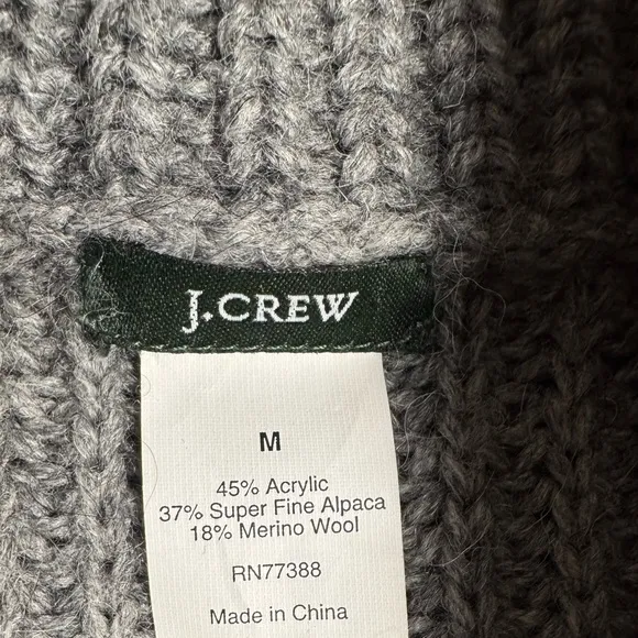 J. CREW Women’s Alpaca/Merino Wool Blend Double Collar 2-way Zip Cardigan Gray M