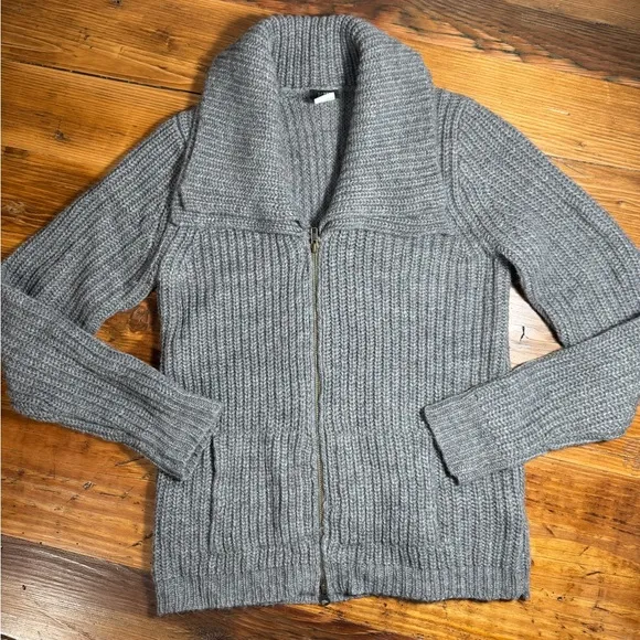 J. CREW Women’s Alpaca/Merino Wool Blend Double Collar 2-way Zip Cardigan Gray M