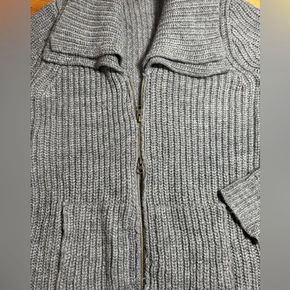 J. CREW Women’s Alpaca/Merino Wool Blend Double Collar 2-way Zip Cardigan Gray M
