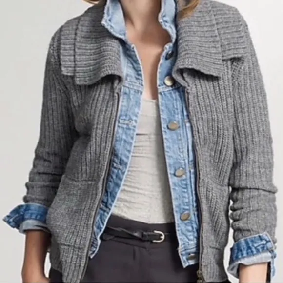 J. CREW Women’s Alpaca/Merino Wool Blend Double Collar 2-way Zip Cardigan Gray M