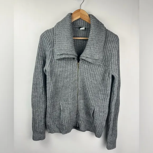 J. CREW Women’s Alpaca/Merino Wool Blend Double Collar 2-way Zip Cardigan Gray M