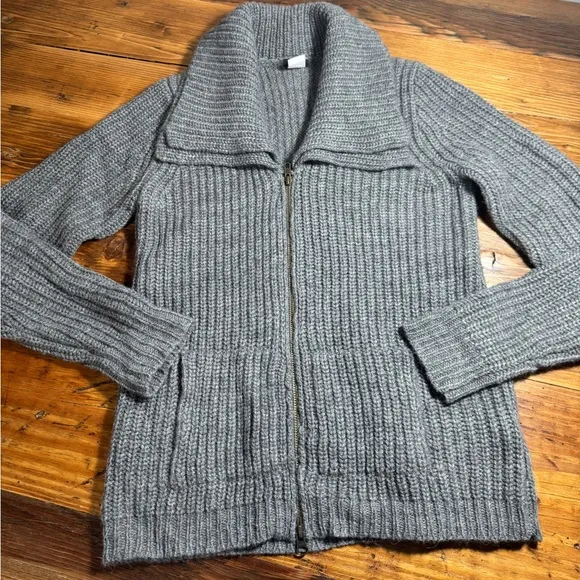 J. CREW Women’s Alpaca/Merino Wool Blend Double Collar 2-way Zip Cardigan Gray M