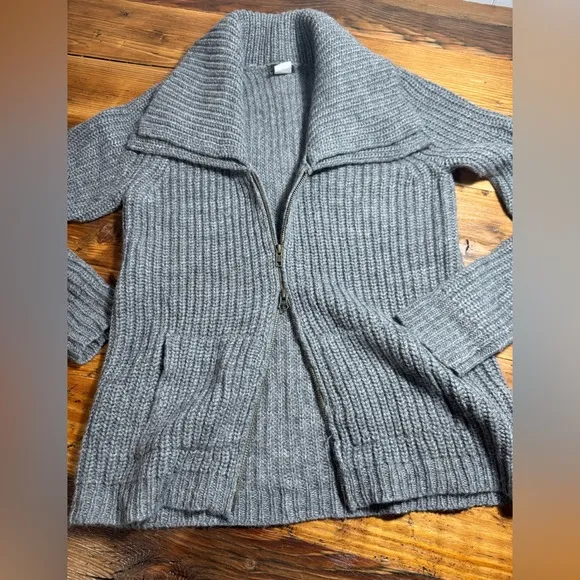 J. CREW Women’s Alpaca/Merino Wool Blend Double Collar 2-way Zip Cardigan Gray M