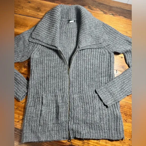 J. CREW Women’s Alpaca/Merino Wool Blend Double Collar 2-way Zip Cardigan Gray M