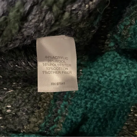 J.Jill chunky knit wool blend cardigan button up sweater green multicolored XL