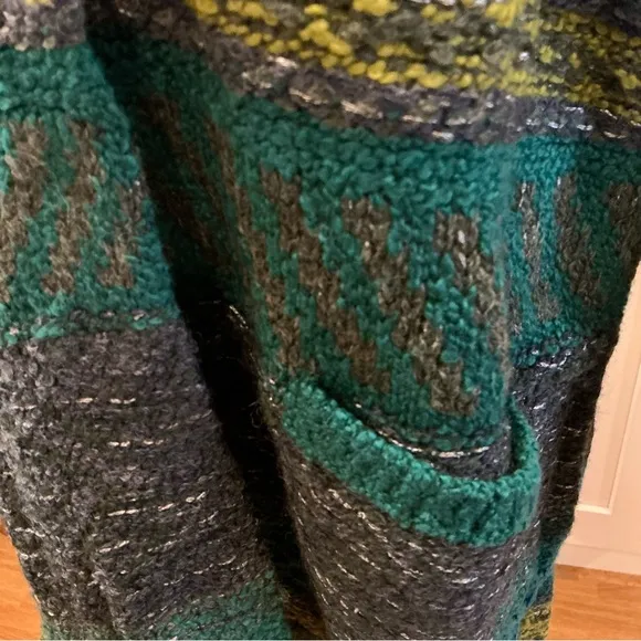 J.Jill chunky knit wool blend cardigan button up sweater green multicolored XL
