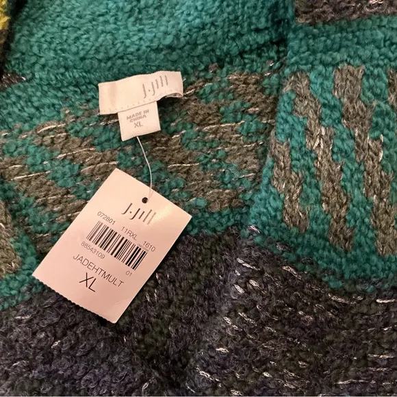 J.Jill chunky knit wool blend cardigan button up sweater green multicolored XL