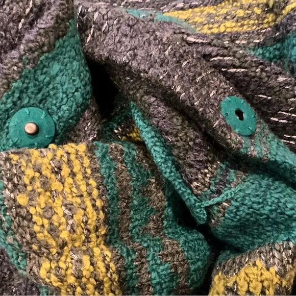 J.Jill chunky knit wool blend cardigan button up sweater green multicolored XL