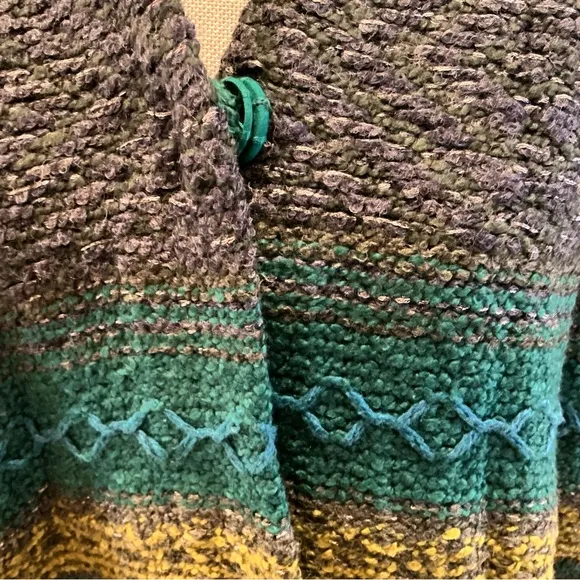 J.Jill chunky knit wool blend cardigan button up sweater green multicolored XL