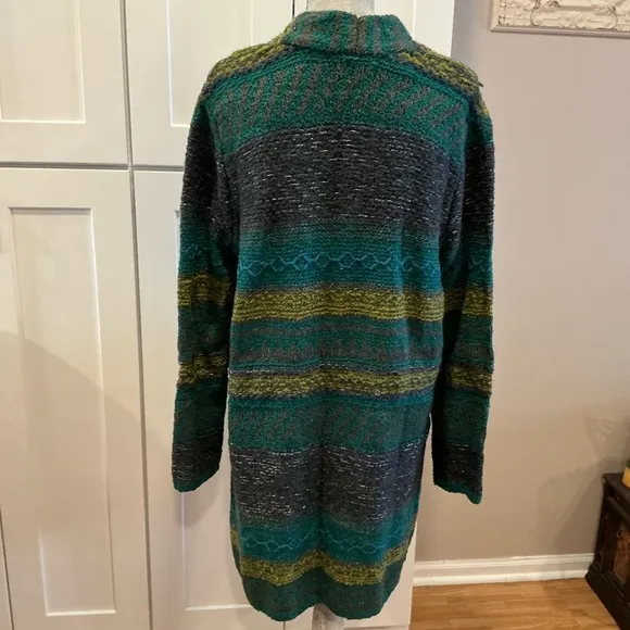 J.Jill chunky knit wool blend cardigan button up sweater green multicolored XL