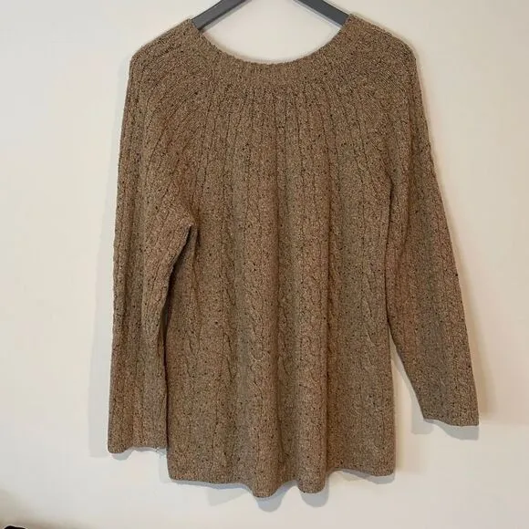 J.Jill Women's Knit Sweater Long Pullover Wool Blend Camel Brown Size Medium
