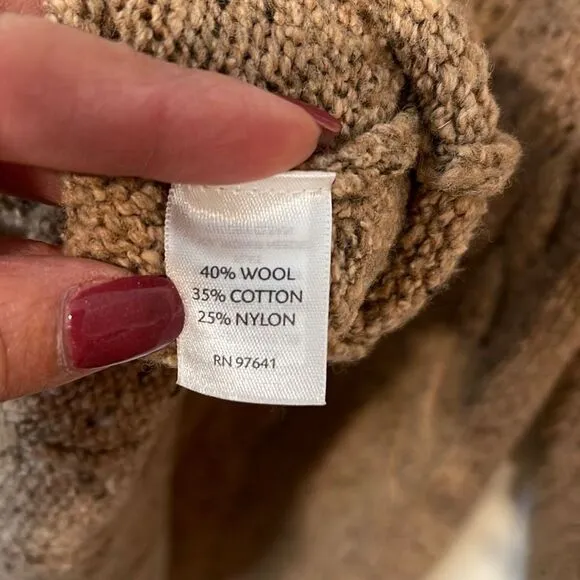 J.Jill Women's Knit Sweater Long Pullover Wool Blend Camel Brown Size Medium