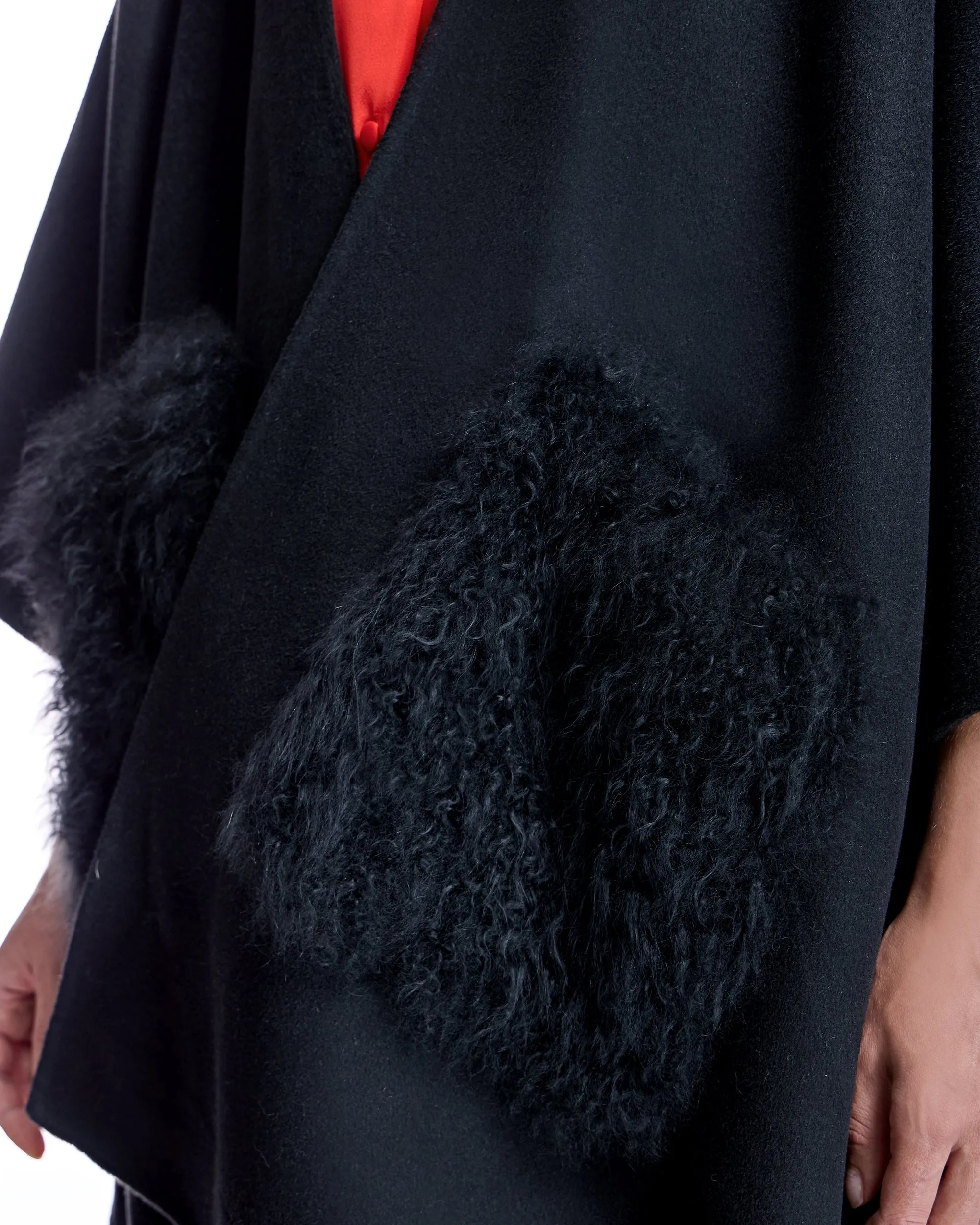 Julia & Stella by Maximilian Wool Blend Ruana with Plush Cashmere Goat Trim