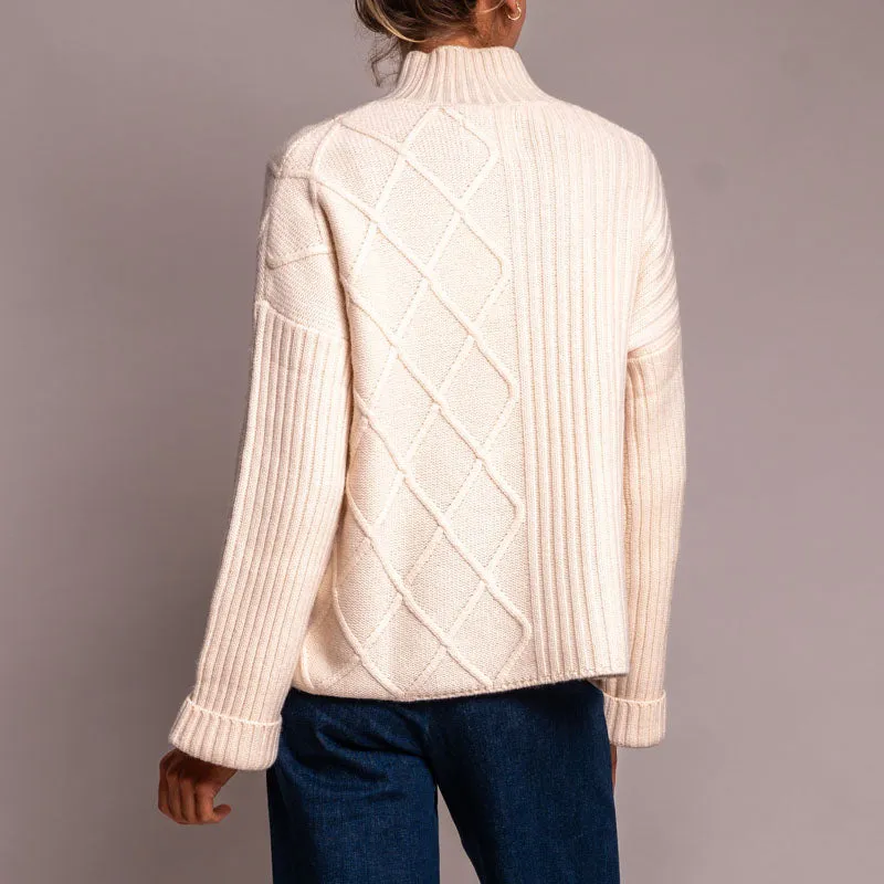 JUMPER 1234 Aran Rib Turtle Neck Jumper in Jasmine