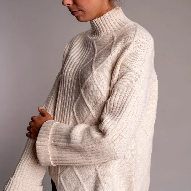 JUMPER 1234 Aran Rib Turtle Neck Jumper in Jasmine
