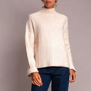JUMPER 1234 Aran Rib Turtle Neck Jumper in Jasmine