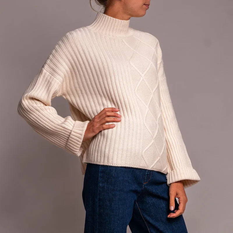 JUMPER 1234 Aran Rib Turtle Neck Jumper in Jasmine