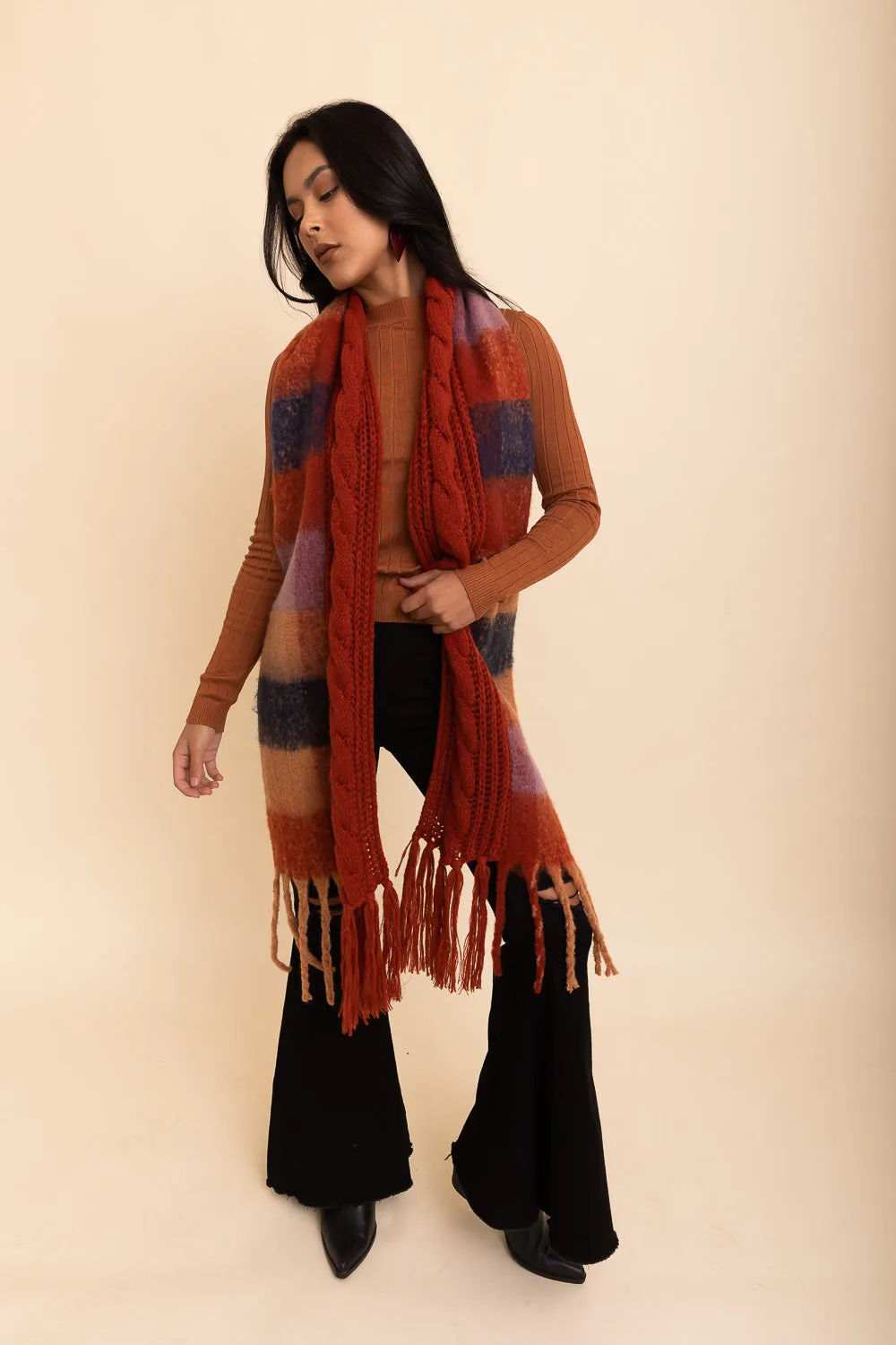 Knit Blend Tassel Trim Scarf (2 colors)