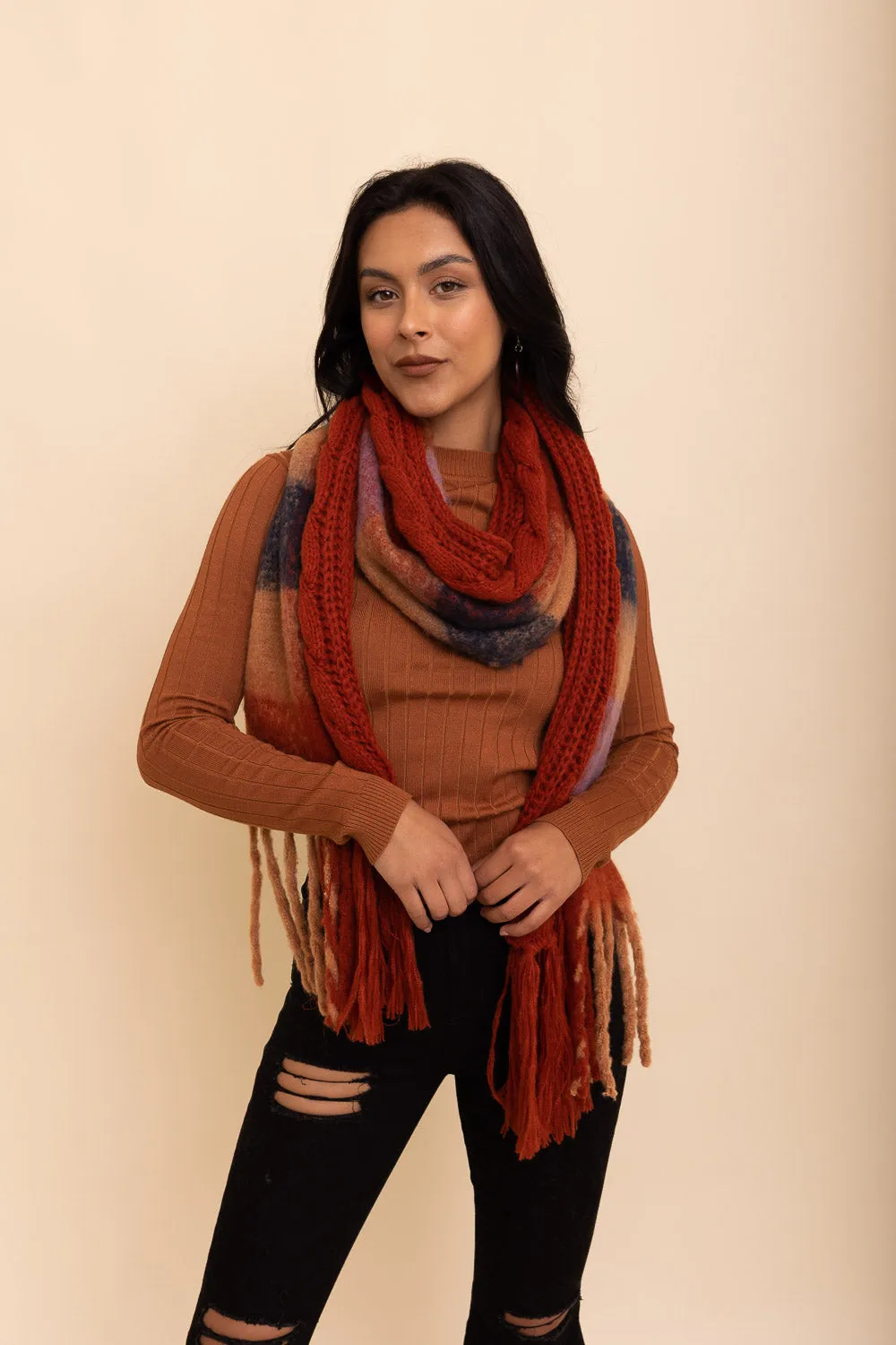 Knit Blend Tassel Trim Scarf (2 colors)