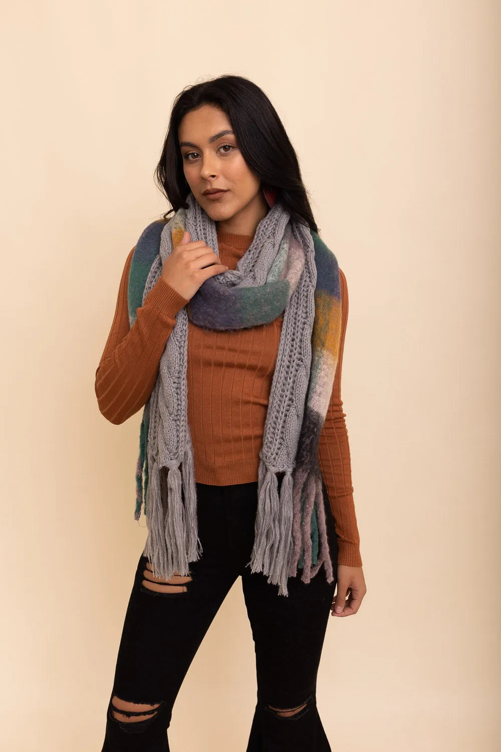 Knit Blend Tassel Trim Scarf (2 colors)
