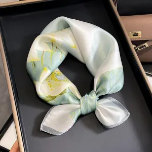 Korean Style Autumn And Winter New Arrival Printed Lotus Spring And Autumn Silk Scarf Women's Fashionable Elegant Decorative Mulberry Silk Scarf Scarf