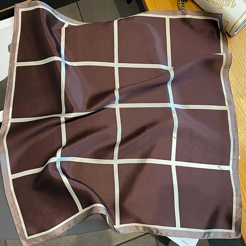Korean Style Spring And Autumn Summer New Plaid 70 Silk Square Scarf Women's Silk Scarf Decorative Scarf Elegant Scarf Mulberry Silk Scarf