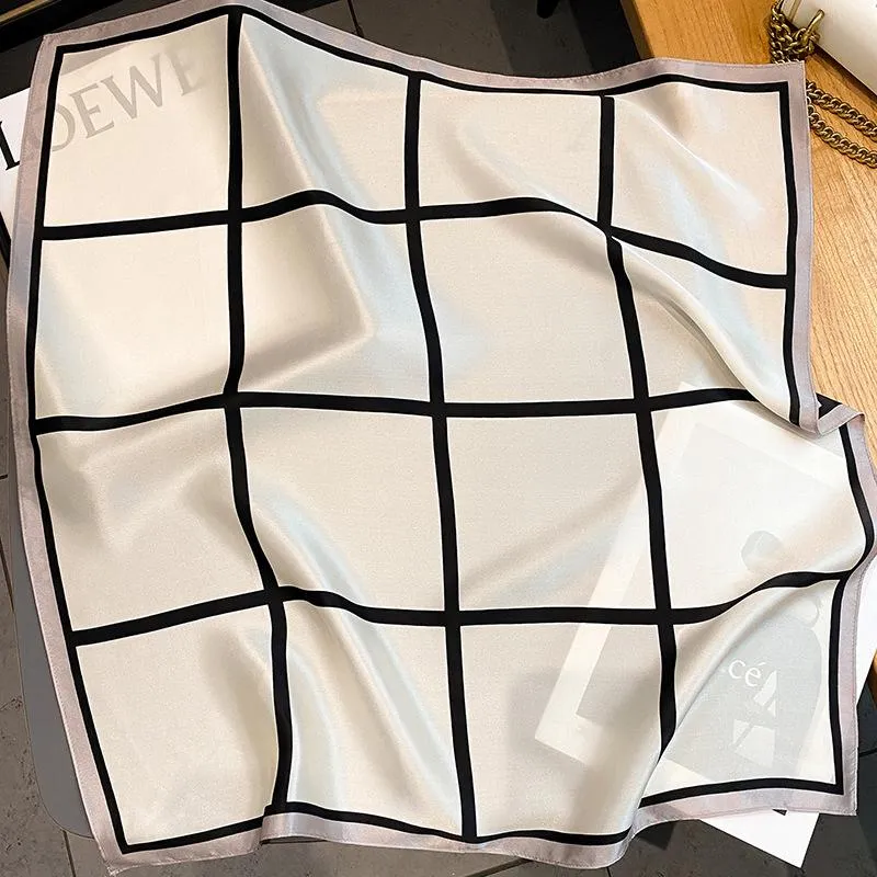 Korean Style Spring And Autumn Summer New Plaid 70 Silk Square Scarf Women's Silk Scarf Decorative Scarf Elegant Scarf Mulberry Silk Scarf