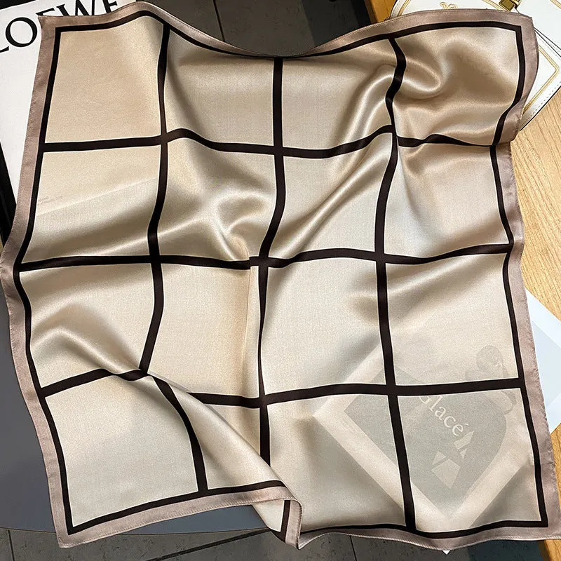 Korean Style Spring And Autumn Summer New Plaid 70 Silk Square Scarf Women's Silk Scarf Decorative Scarf Elegant Scarf Mulberry Silk Scarf