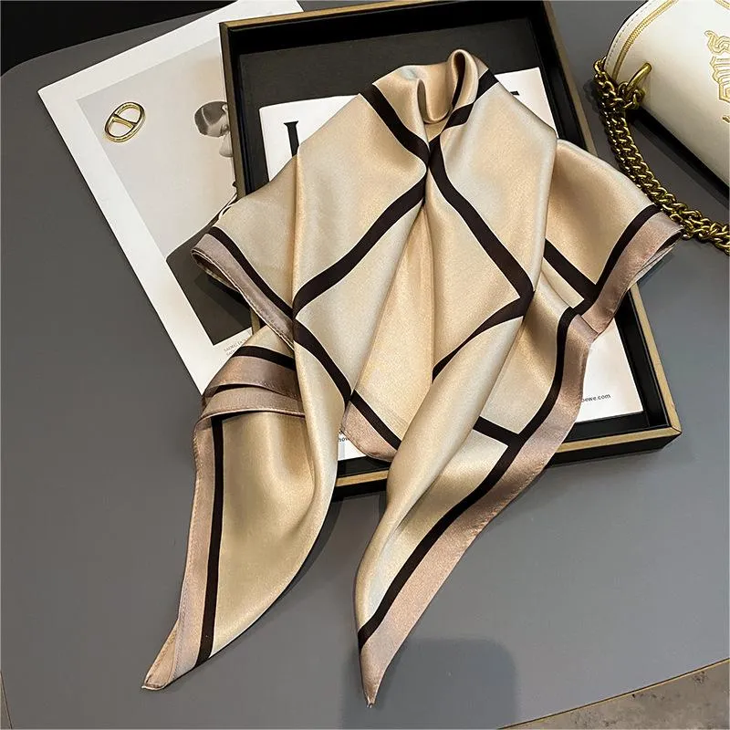 Korean Style Spring And Autumn Summer New Plaid 70 Silk Square Scarf Women's Silk Scarf Decorative Scarf Elegant Scarf Mulberry Silk Scarf