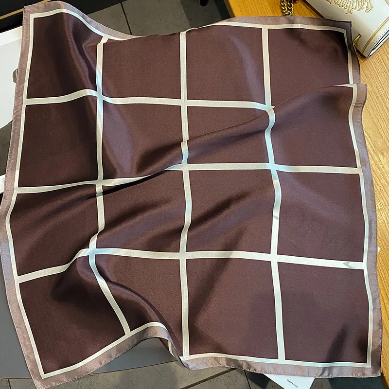 Korean Style Spring And Autumn Summer New Plaid 70 Silk Square Scarf Women's Silk Scarf Decorative Scarf Elegant Scarf Mulberry Silk Scarf
