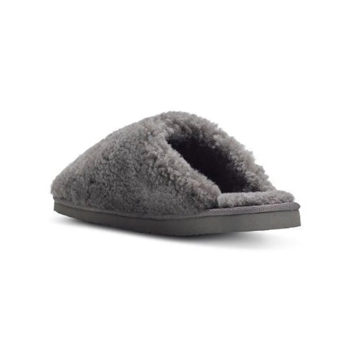 Ladies Grey Curly Wool Sheepskin Mule Slippers