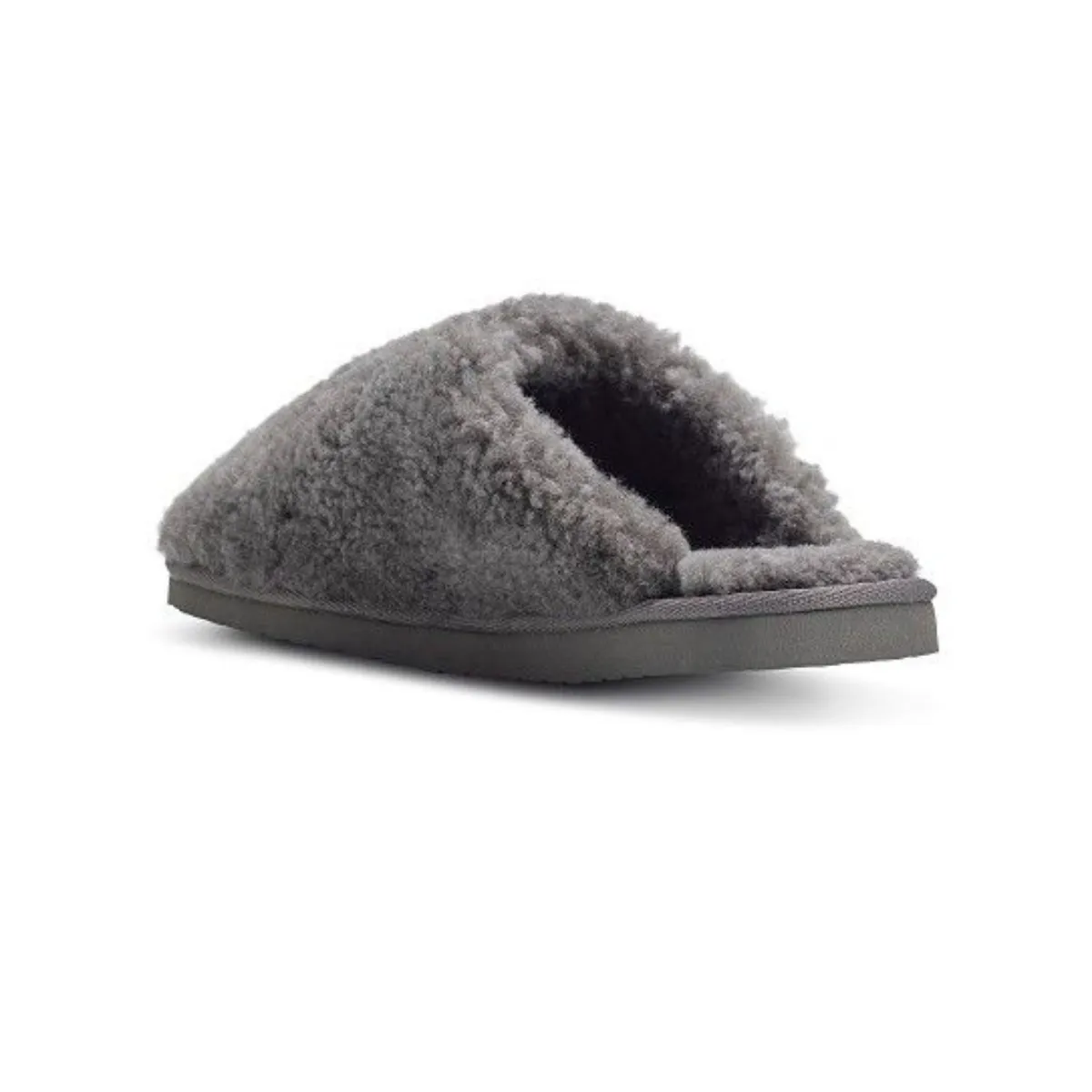 Ladies Grey Curly Wool Sheepskin Mule Slippers