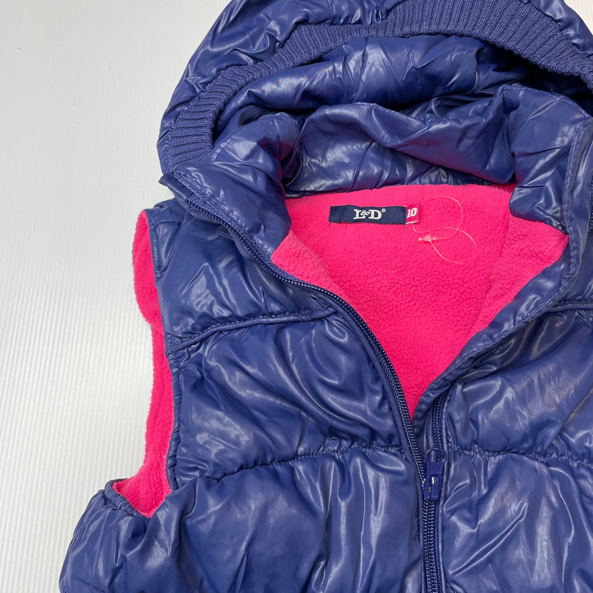 L&D fleece lined hooded puffer vest / jacket, size 10, Pre-loved