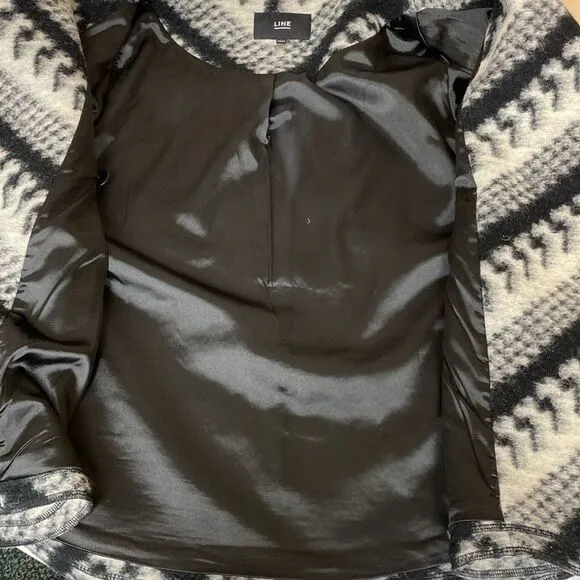 Line the Label Wool Blend Patterned Sweater Coat Black Cream Size - Medium