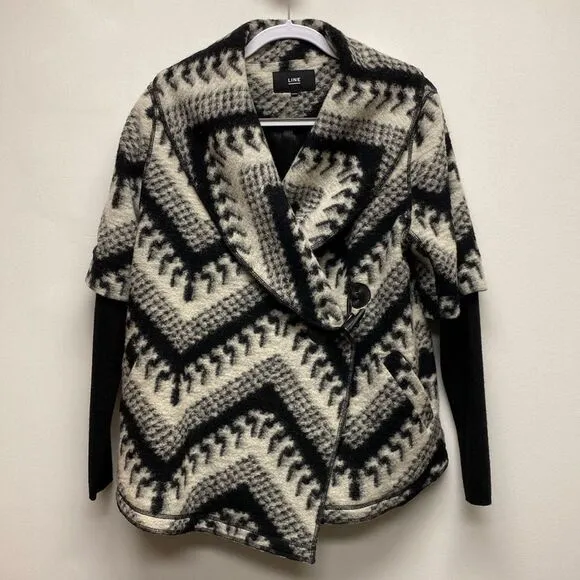 Line the Label Wool Blend Patterned Sweater Coat Black Cream Size - Medium
